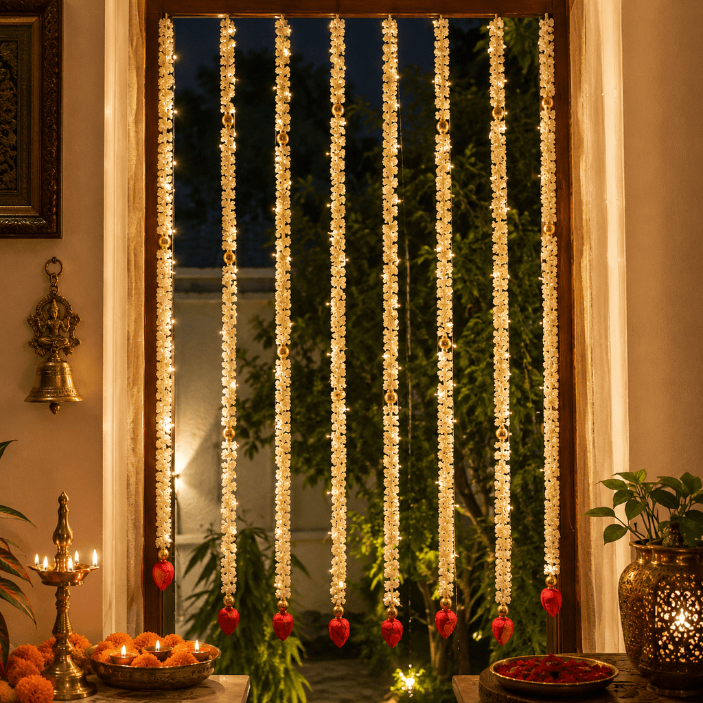 6FT Artificial Jasmine Flower And Red Lotus Buds Decorative Backdrop Set Of 5