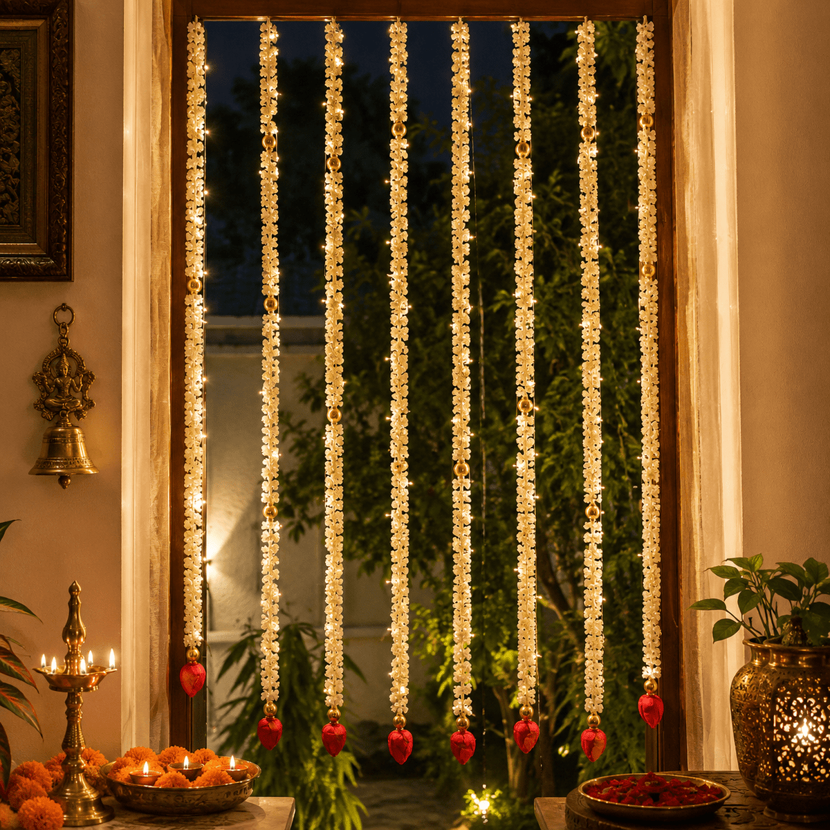 6FT Artificial Jasmine Flower And Red Lotus Buds Decorative Backdrop Set Of 5