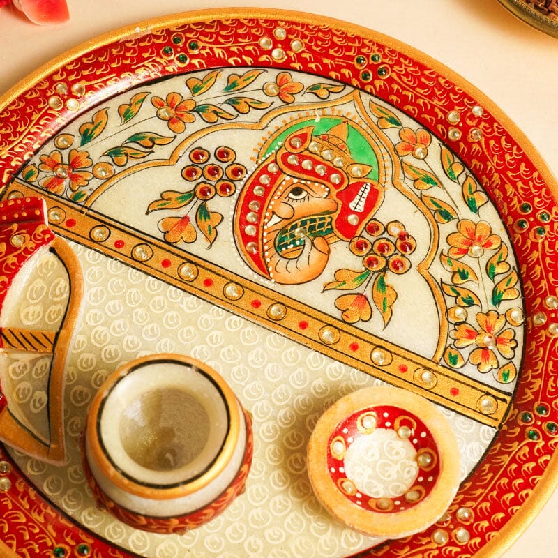 Ganesha Round Marble Pooja Thali 9"