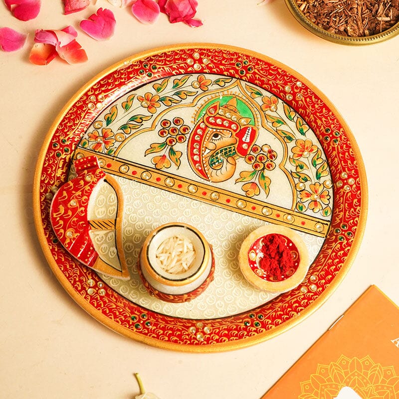 Ganesha Round Marble Pooja Thali 9"