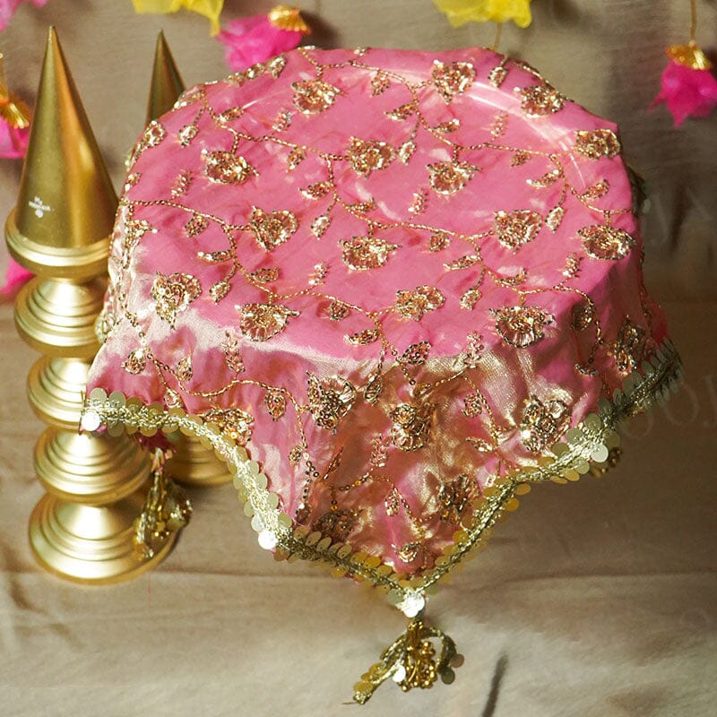 Royal Zari Peach Thali Cover
