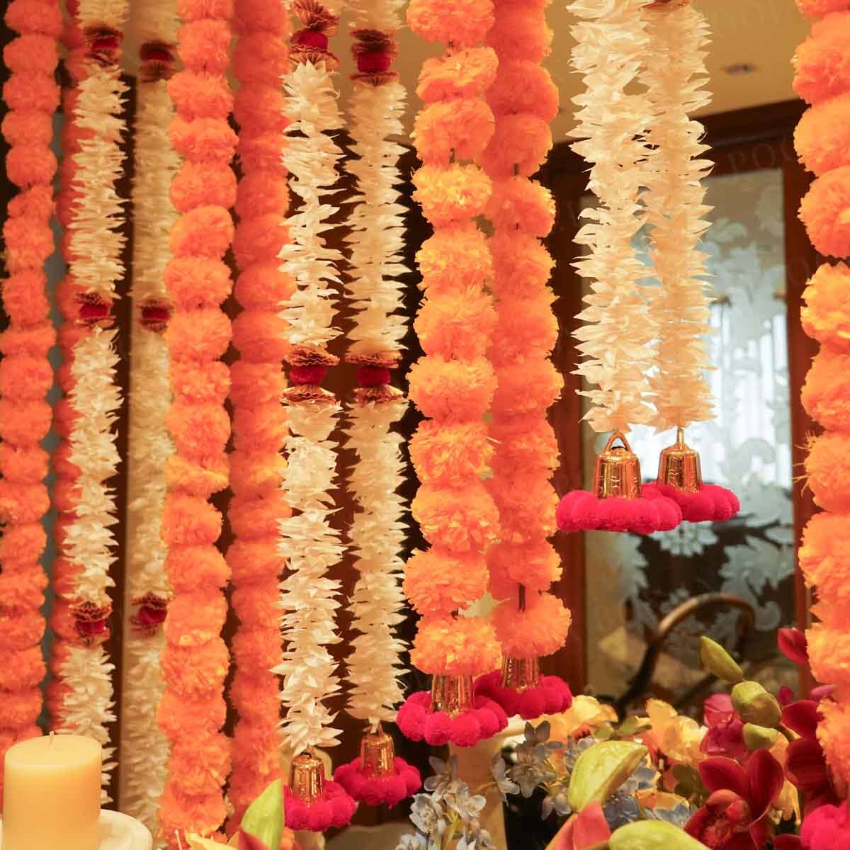 Artificial Jasmine Flower And Orange Marigold Backdrop Decoration